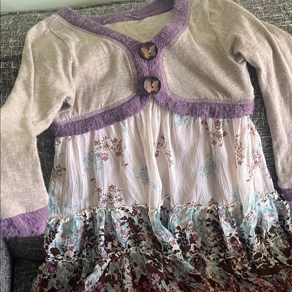 Purple and Floral Long Sleeve Dress